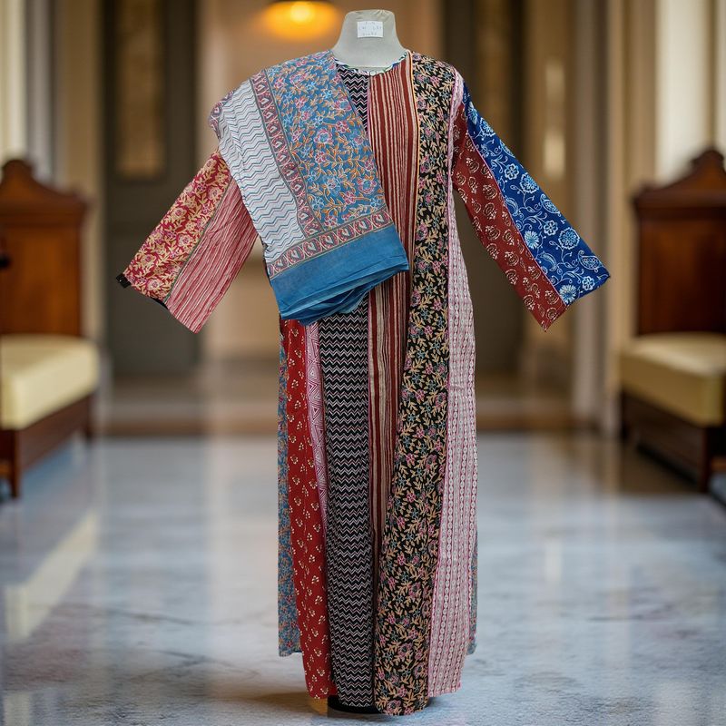 S/M Malaysia Printed Cotton Dress 57" Long Jalabiya With Sheila