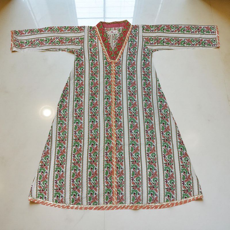 6-7 Year Teena Printed Cotton Girls Dress 38" Long Jalabiya