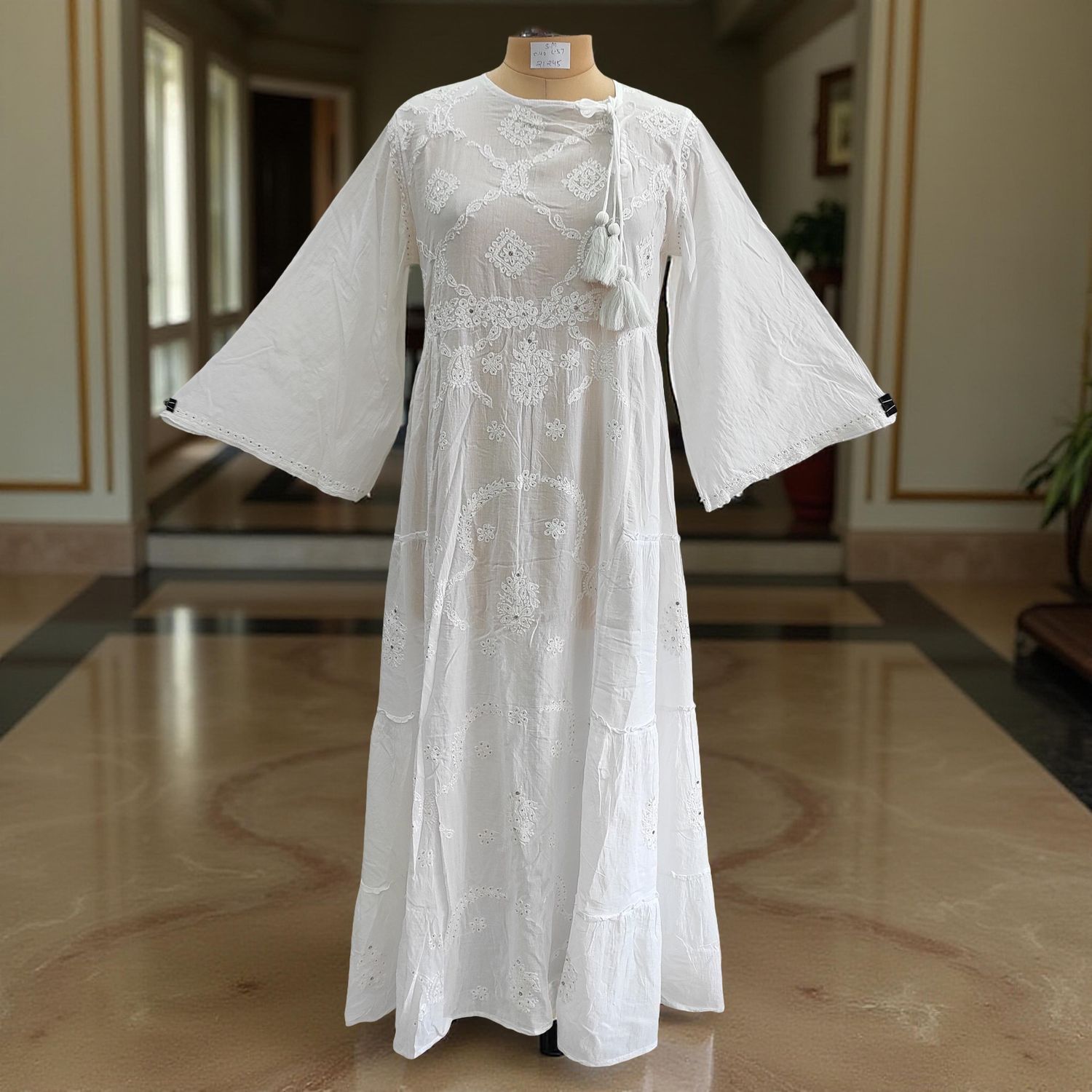 S/M Cindrella Embroidery Cotton Dress 57" Long Jalabiya