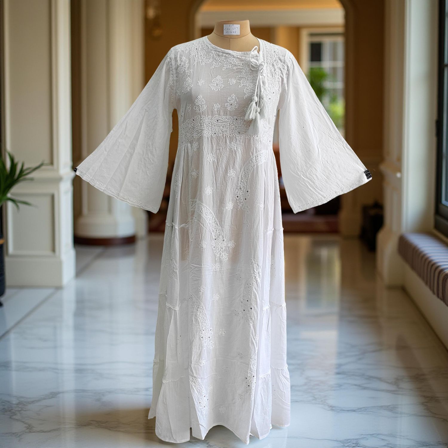 S/M Cindrella Embroidery Cotton Dress 57" Long Jalabiya