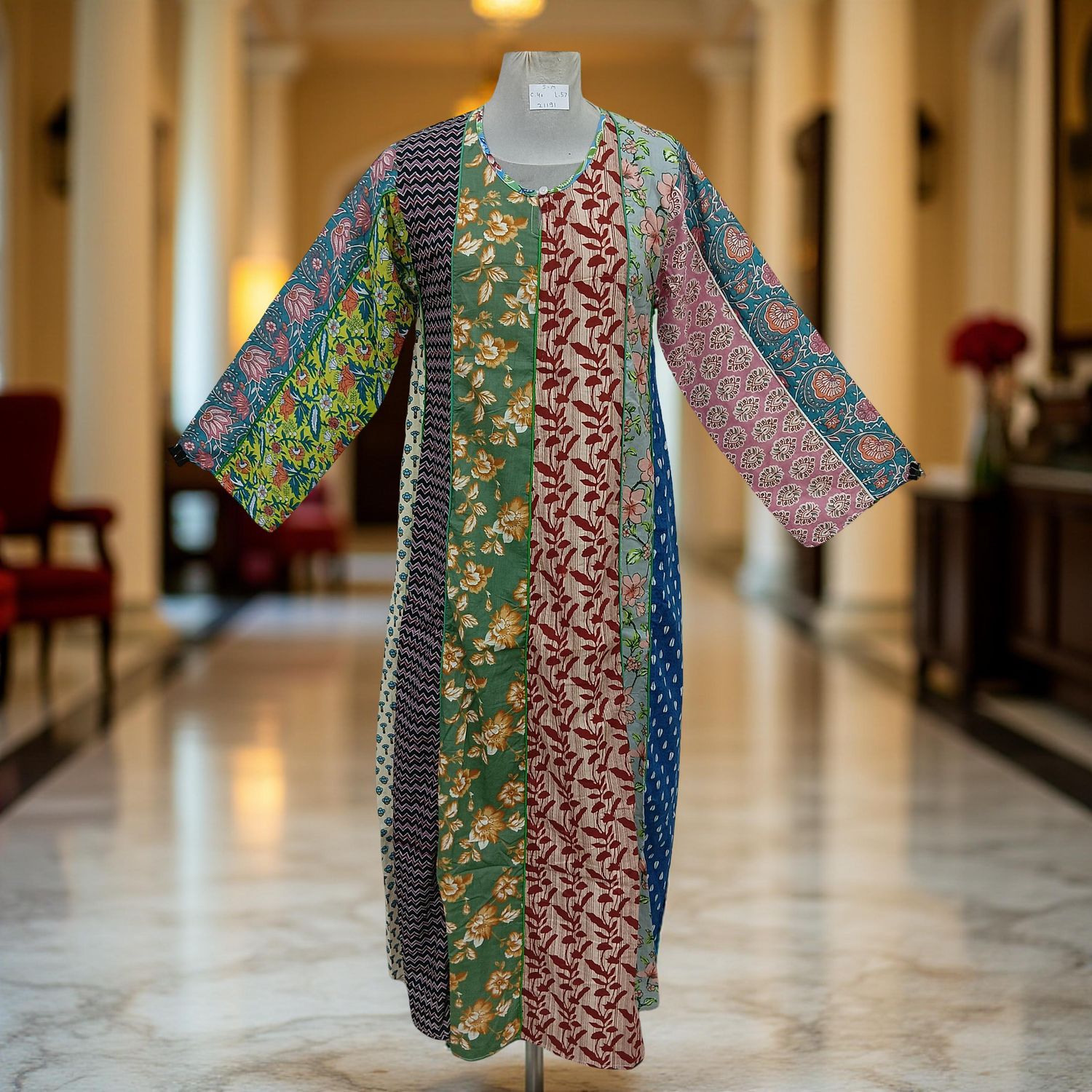 S/M Malaysia Printed Cotton Dress 57" Long Jalabiya