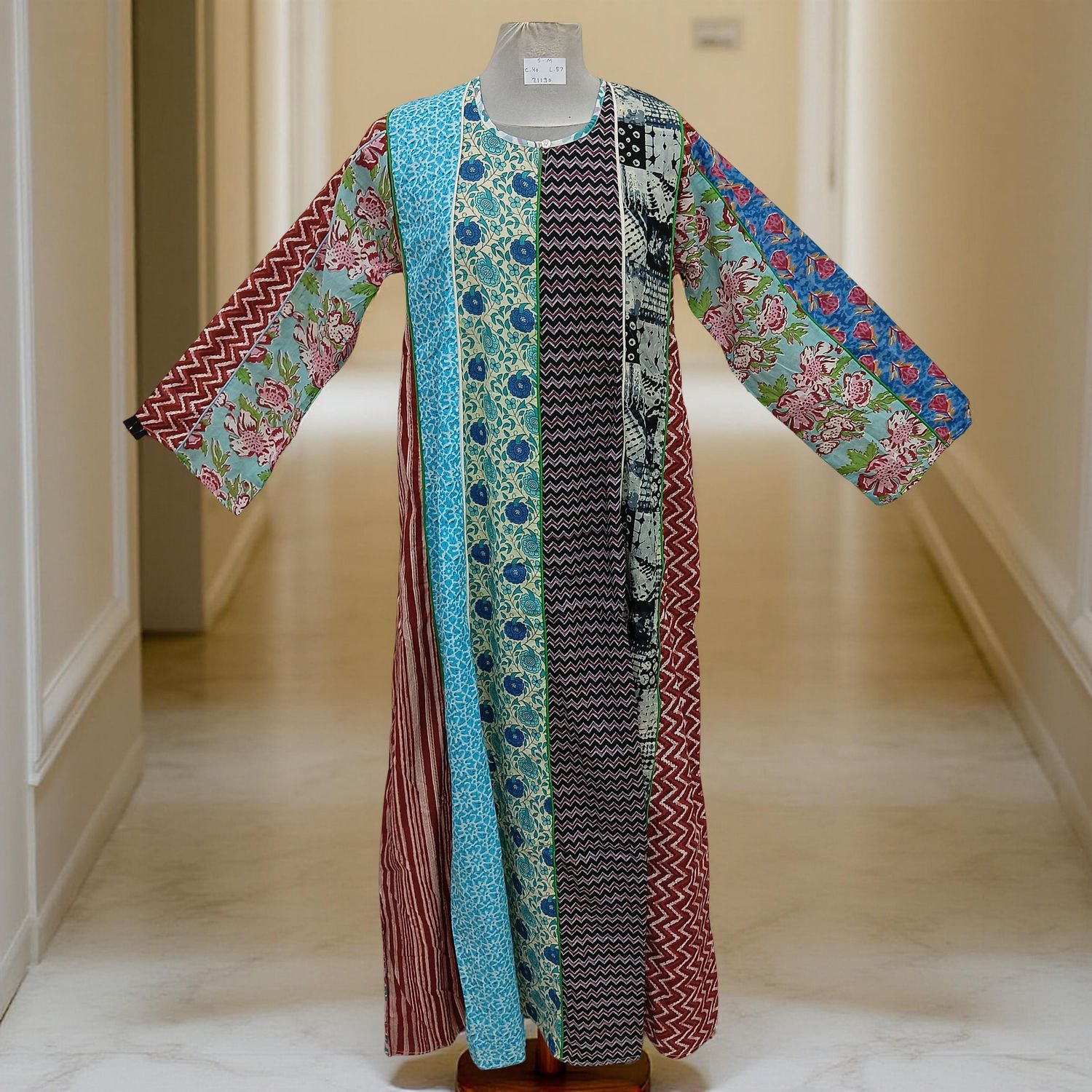 S/M Malaysia Printed Cotton Dress 57" Long Jalabiya