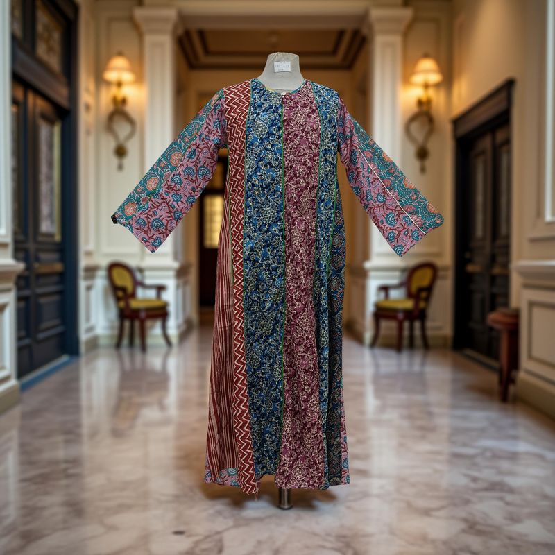 S/M Malaysia Printed Cotton Dress 57" Long Jalabiya