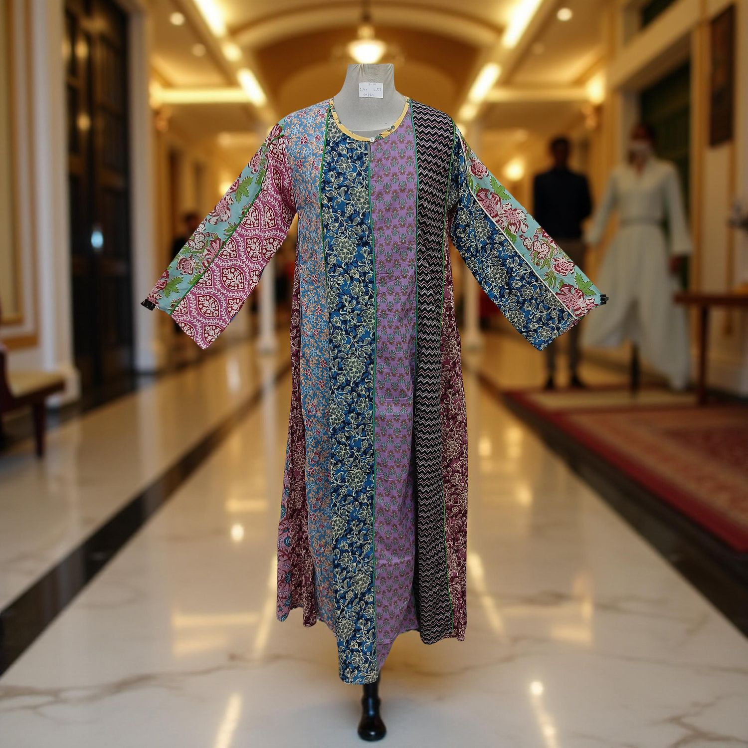 S/M Malaysia Printed Cotton Dress 57" Long Jalabiya