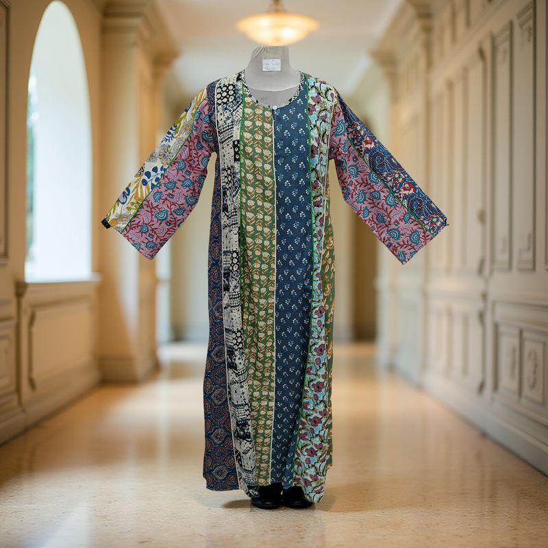 S/M Malaysia Printed Cotton Dress 57" Long Jalabiya