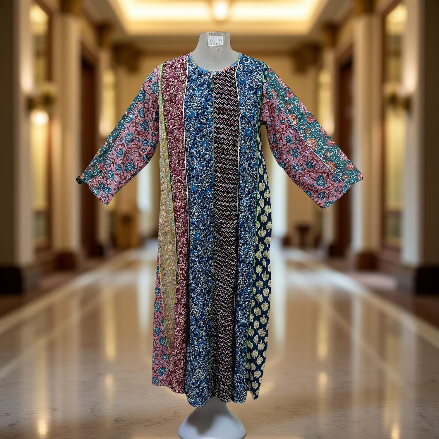 S/M Malaysia Printed Cotton Dress 57" Long Jalabiya