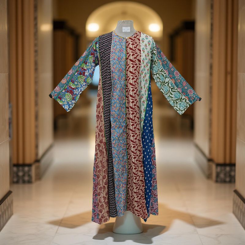 S/M Malaysia Printed Cotton Dress 57" Long Jalabiya