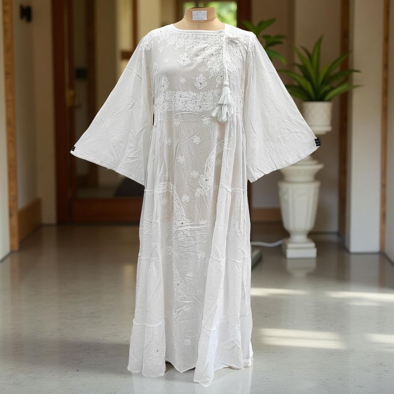 L/XL Cindrella embroidery Cotton Dress 57" Long Jalabiya