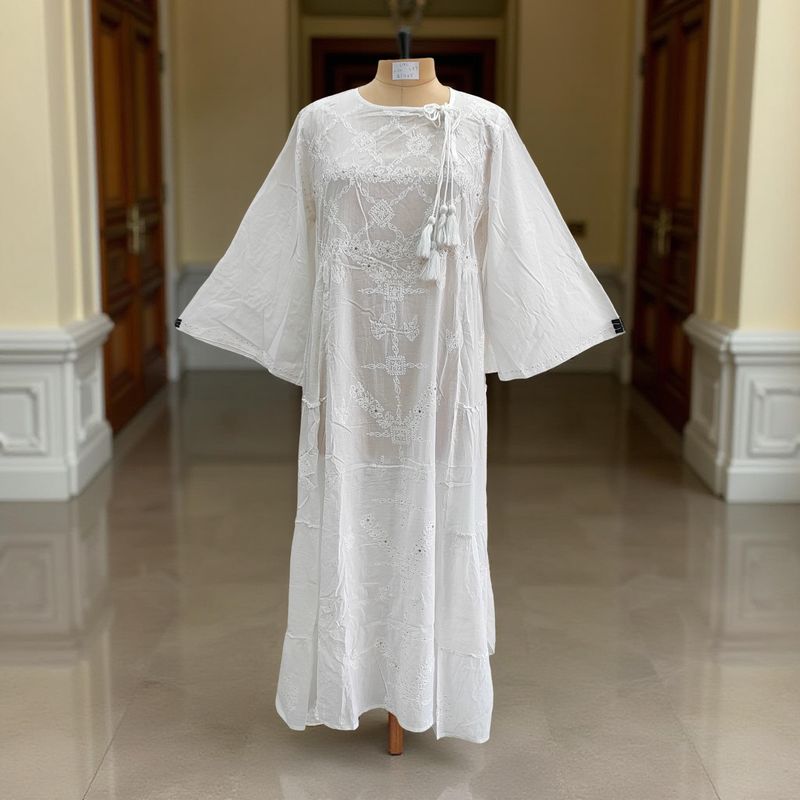 L/XL Cindrella embroidery Cotton Dress 57" Long Jalabiya