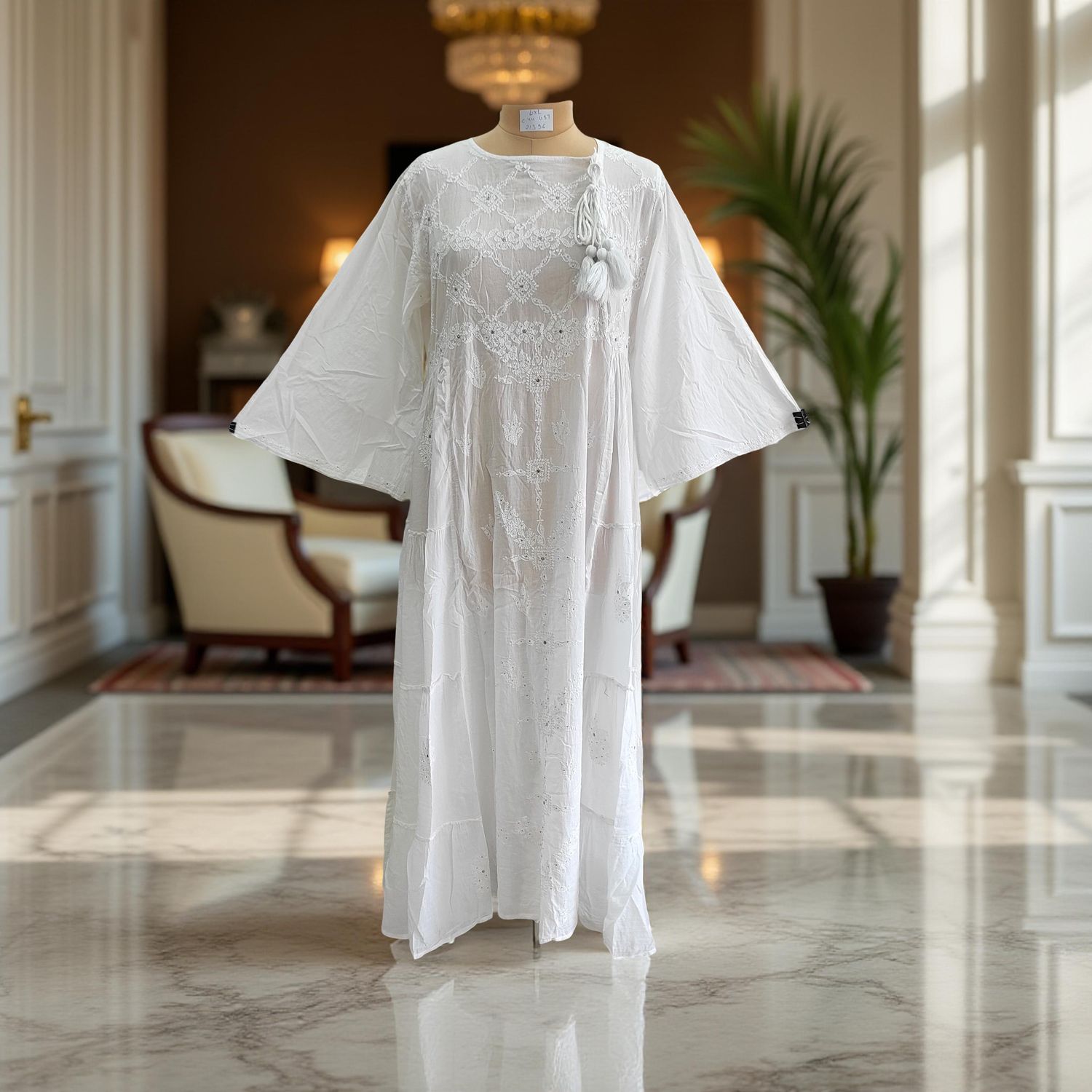 L/XL Cindrella embroidery Cotton Dress 57" Long Jalabiya