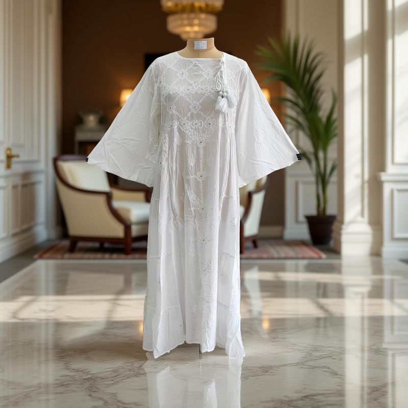 L/XL Cindrella embroidery Cotton Dress 57" Long Jalabiya