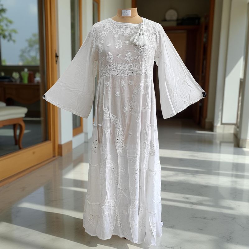 L/XL Cindrella embroidery Cotton Dress 57" Long Jalabiya