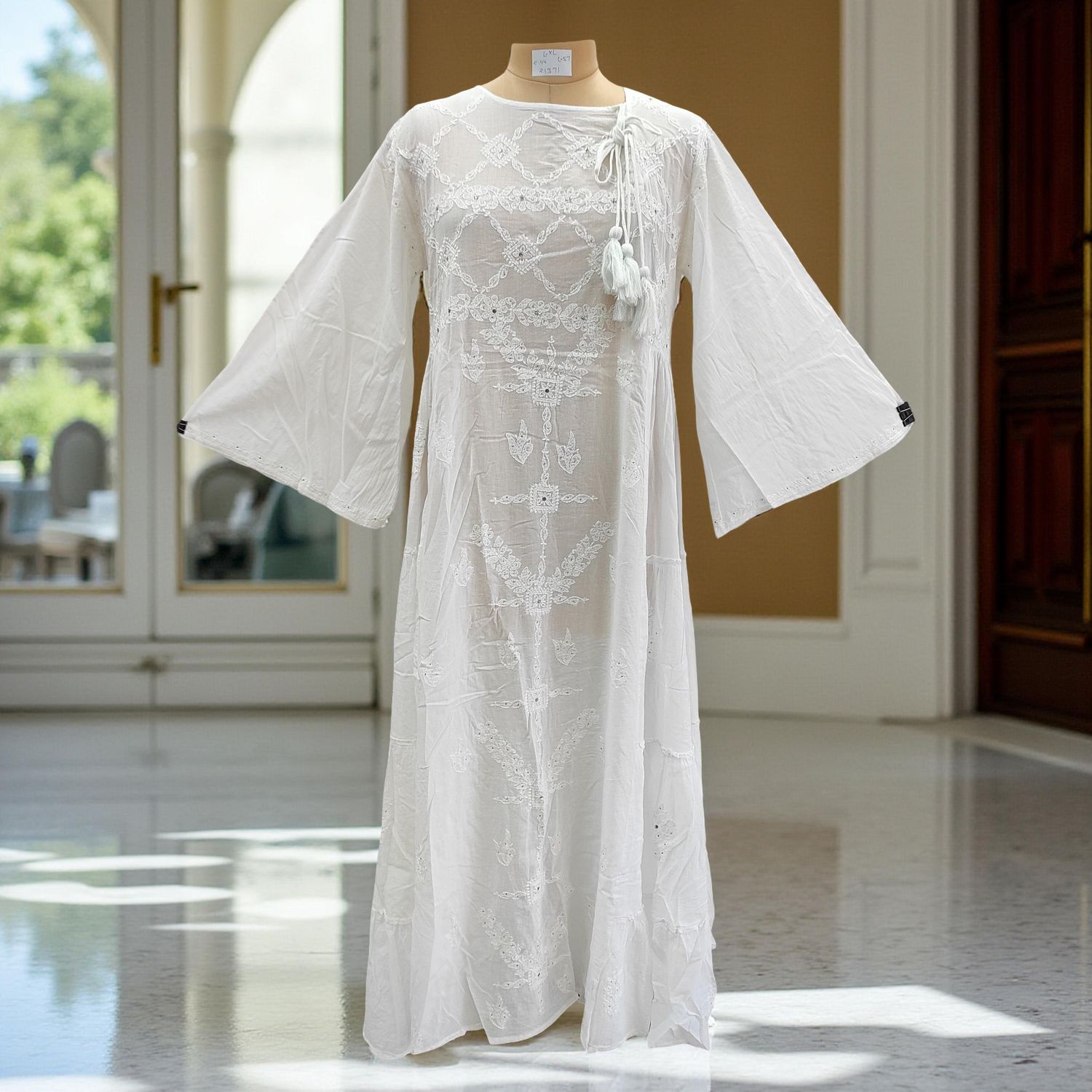 L/XL Cindrella embroidery Cotton Dress 57" Long Jalabiya