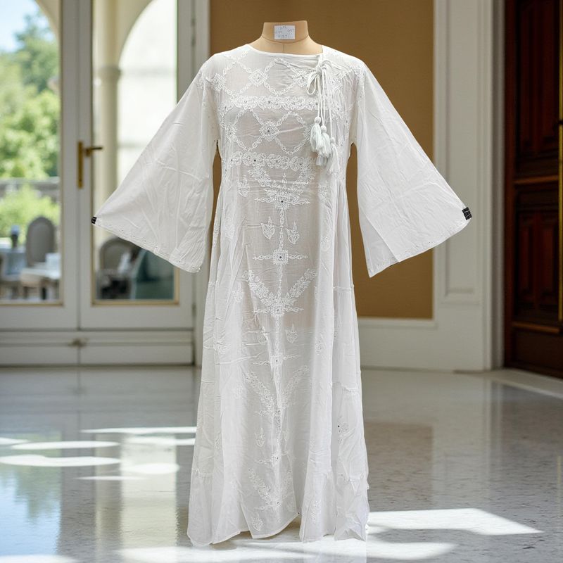 L/XL Cindrella embroidery Cotton Dress 57" Long Jalabiya
