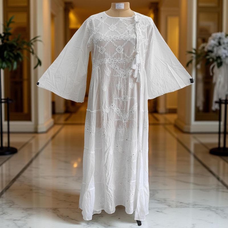 L/XL Cindrella embroidery Cotton Dress 57" Long Jalabiya