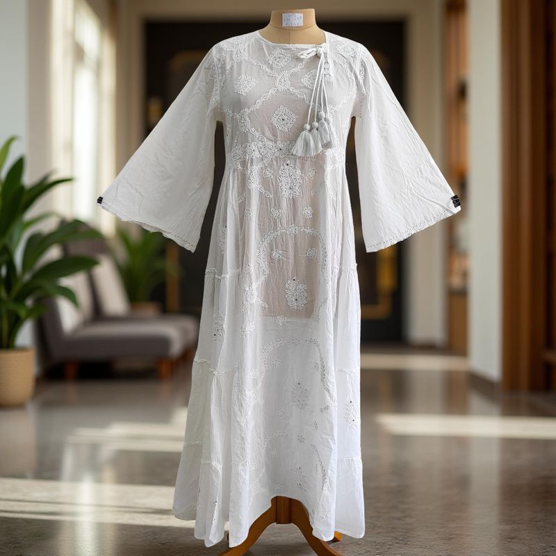 L/XL Cindrella embroidery Cotton Dress 57" Long Jalabiya