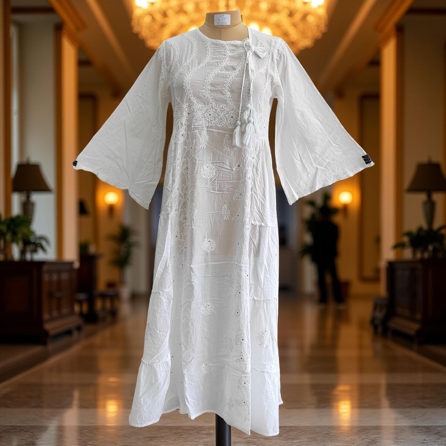 S/M Cindrella Embroidery Cotton Dress 57" Long Jalabiya