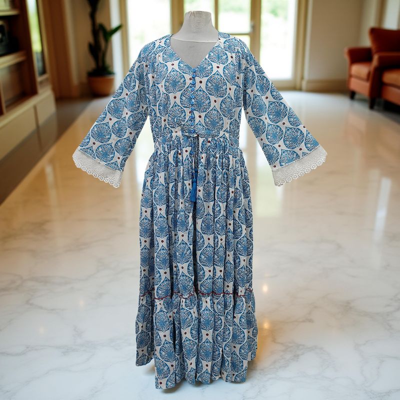 L/XL Ari Printed Cotton Dress 57" Long Jalabiya