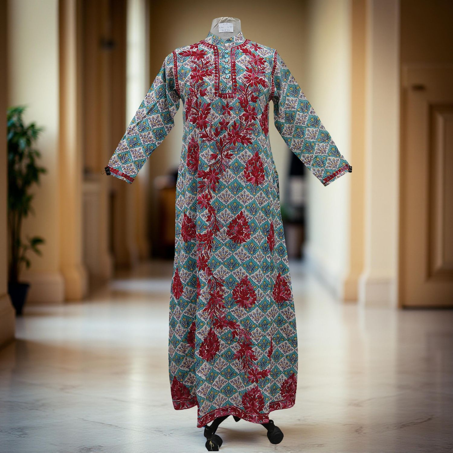S/M Sofi Embroidery Printed Cotton Dress 57" Long Jalabiya
