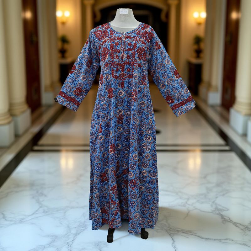 S/M Fahar Embroidery Printed Cotton Dress 57" Long Jalabiya