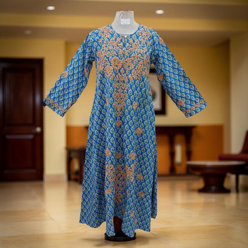 S/M Fahar Embroidery Printed Cotton Dress 57" Long Jalabiya