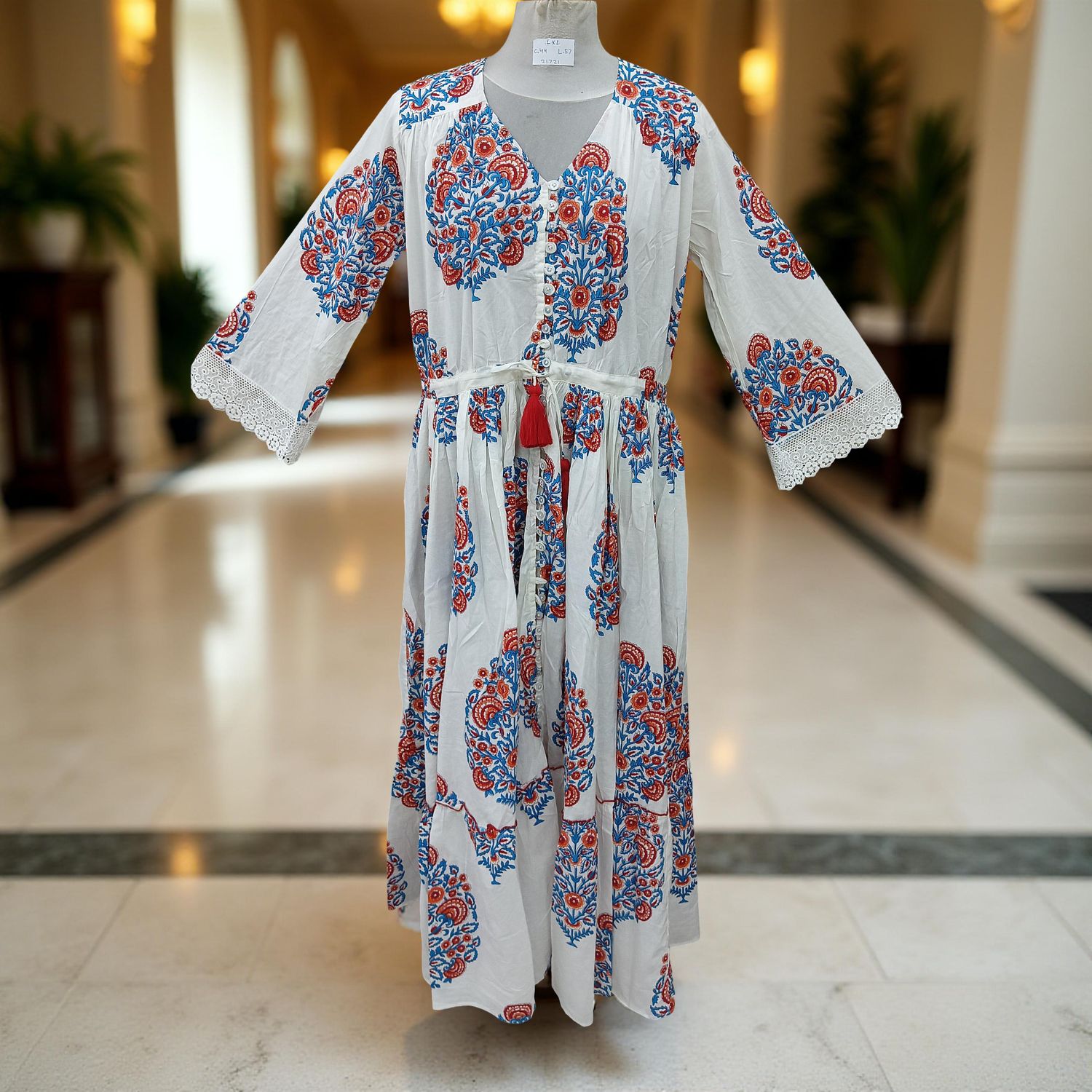 L/XL Ari Printed Cotton Dress 57" Long Jalabiya