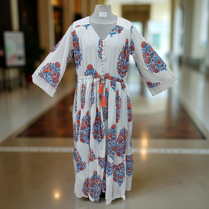 L/XL Ari Printed Cotton Dress 57" Long Jalabiya