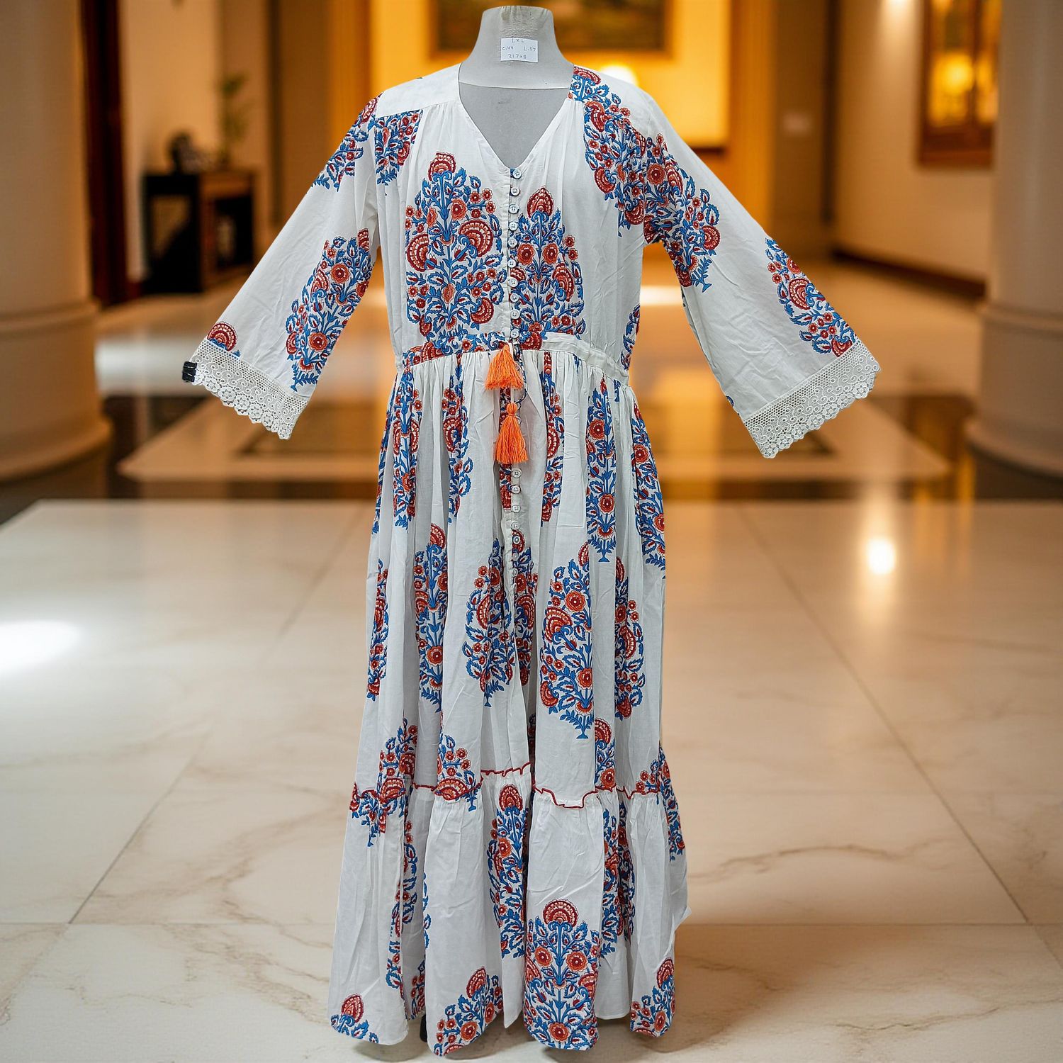 L/XL Ari Printed Cotton Dress 57" Long Jalabiya