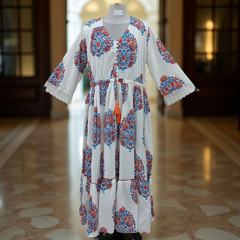 L/XL Ari Printed Cotton Dress 57" Long Jalabiya