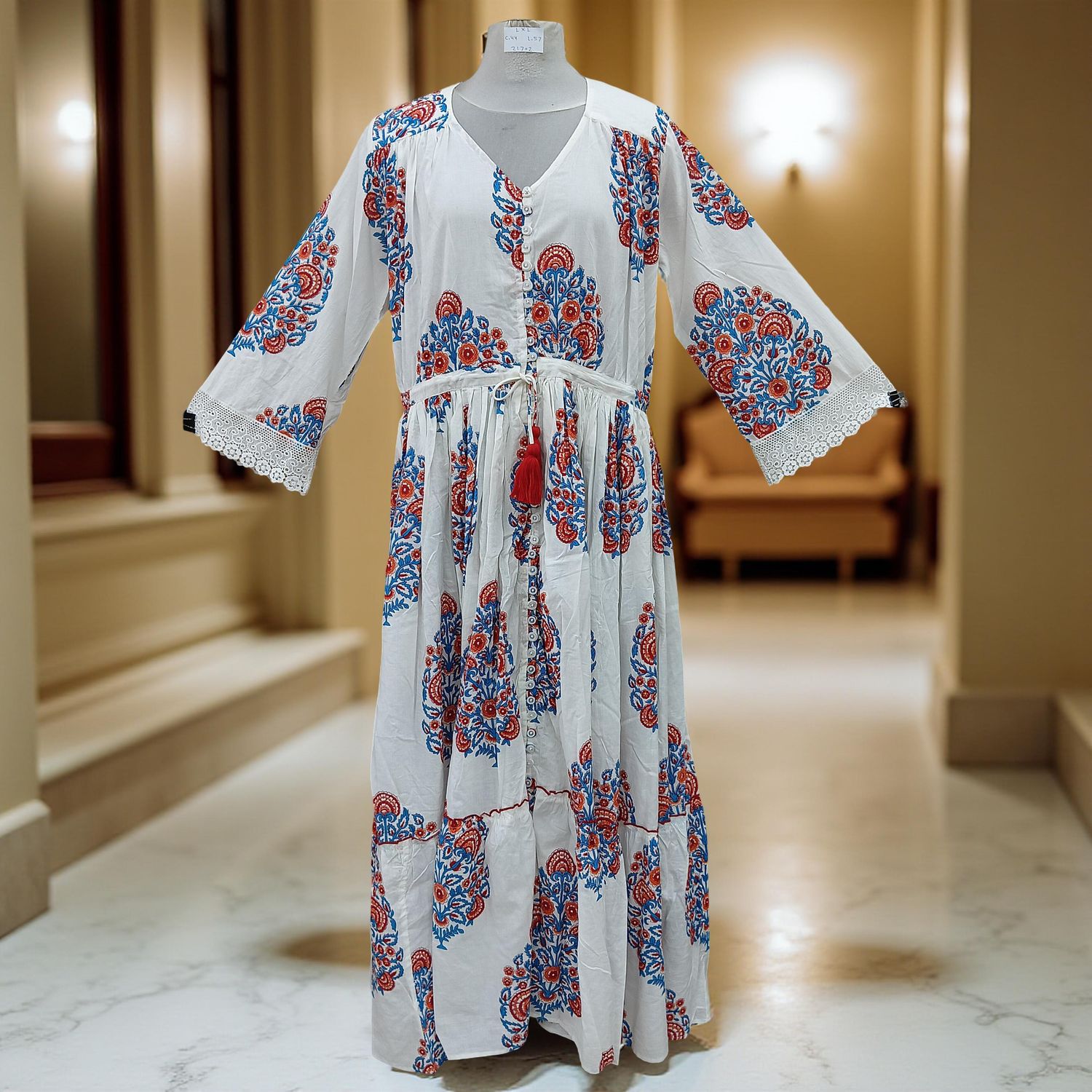 L/XL Ari Printed Cotton Dress 57" Long Jalabiya