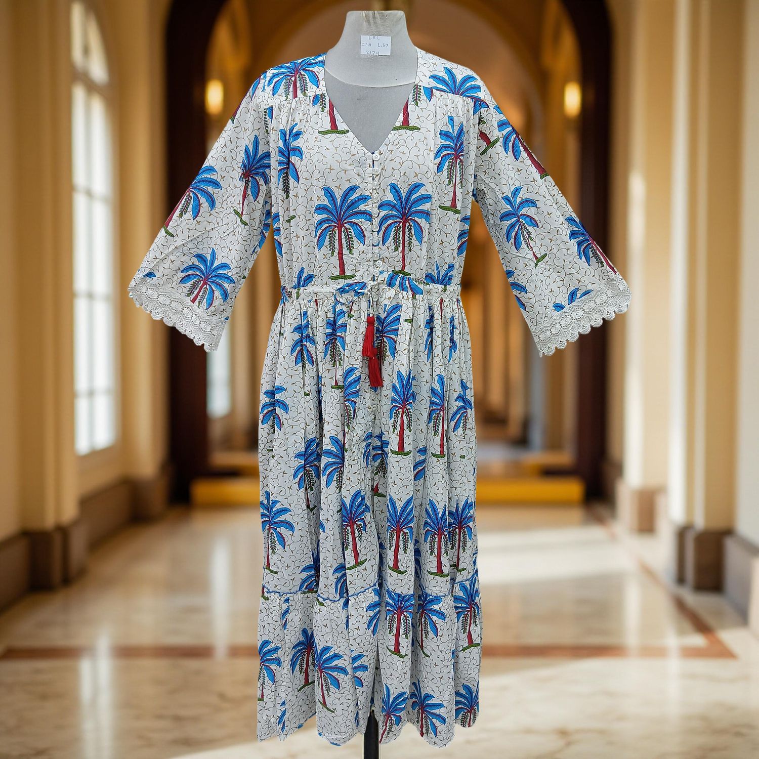 L/XL Ari Printed Cotton Dress 57" Long Jalabiya