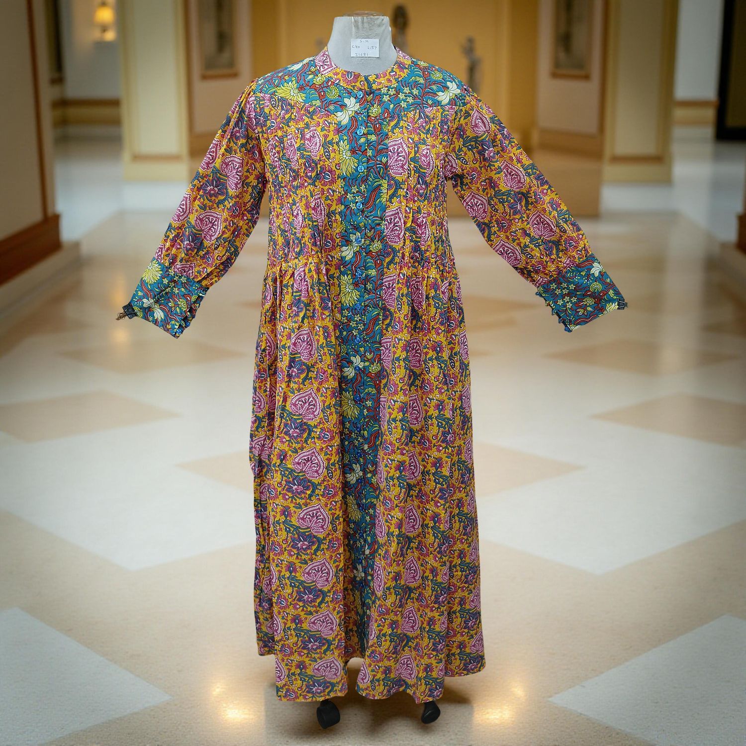 S/M  Aafreen Printed Cotton Dress 57" Long Jalabiya