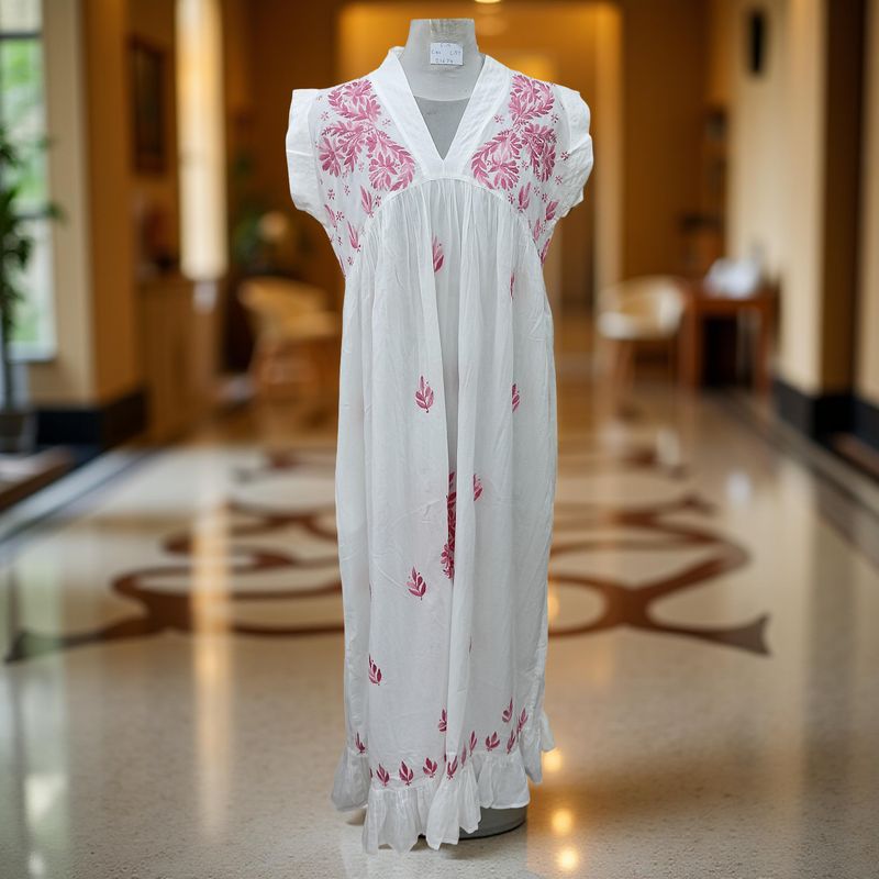 S/M Amani Embroidery Cotton Dress 57" Short Sleeves Jalabiya