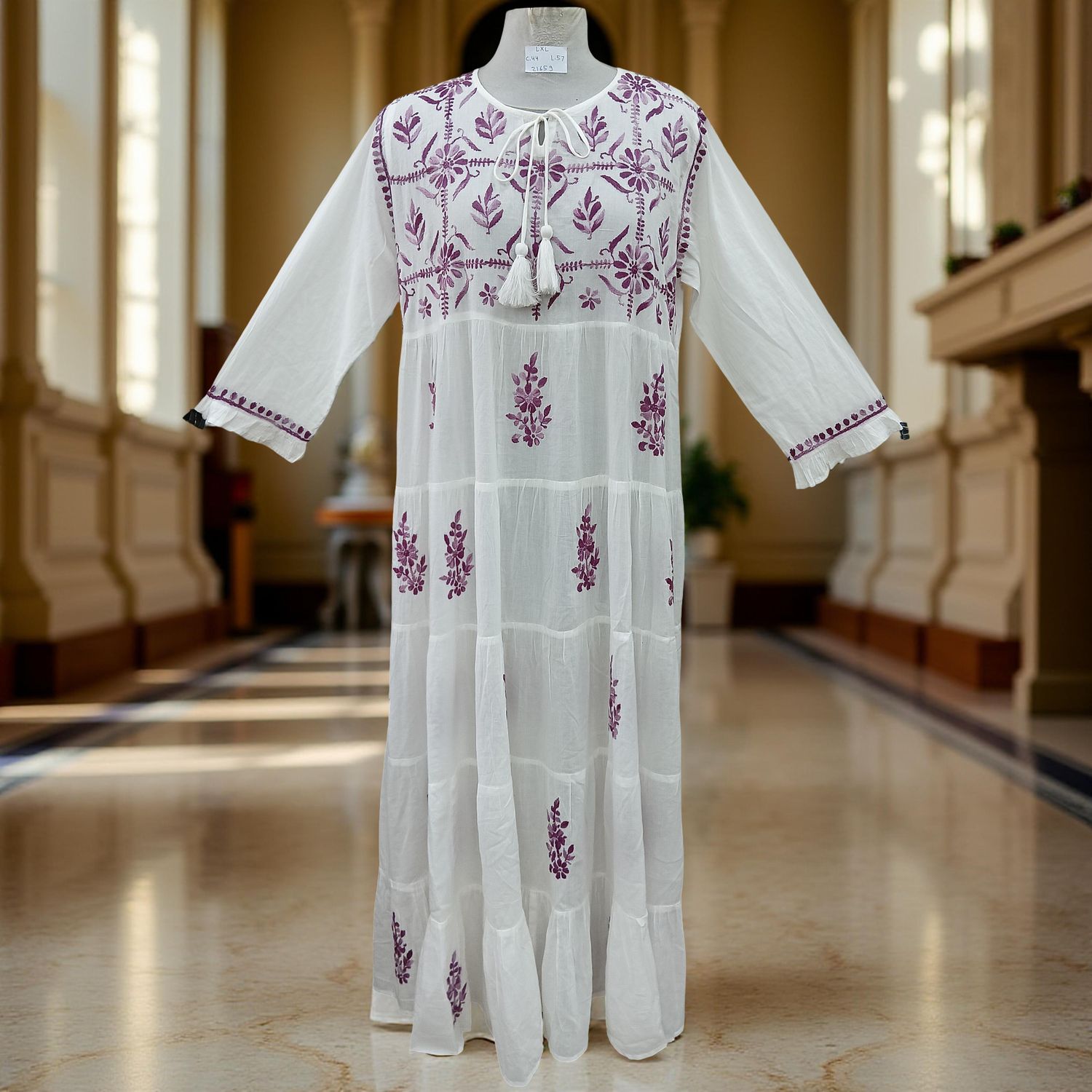 L/XL Razia Embroidery Printed Cotton Dress 57" Long Jalabiya