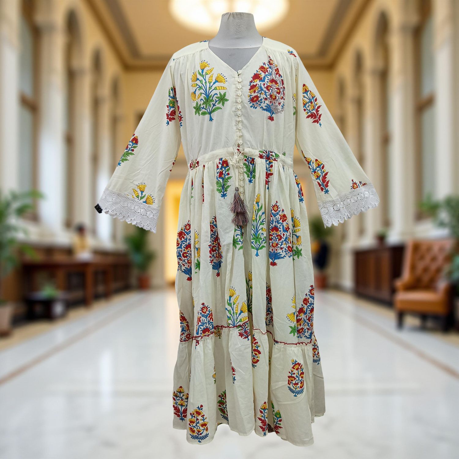 S/M Ari Printed Cotton Dress 57" Long Jalabiya