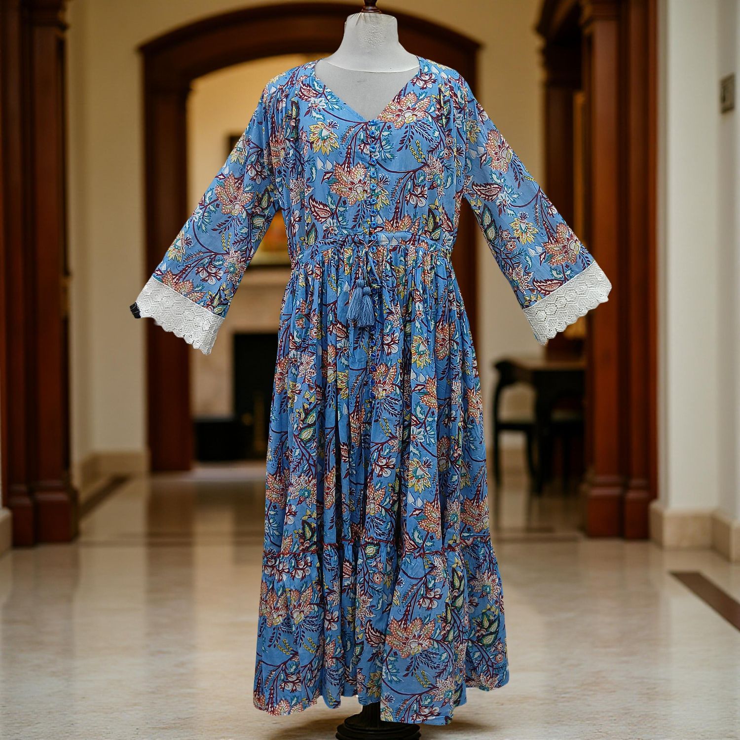 S/M Ari Printed Cotton Dress 57" Long Jalabiya