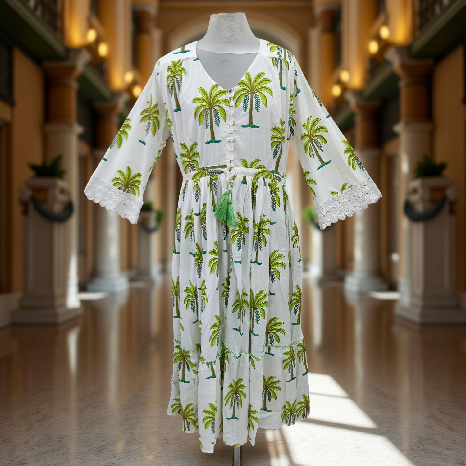 S/M Ari Printed Cotton Dress 57" Long Jalabiya