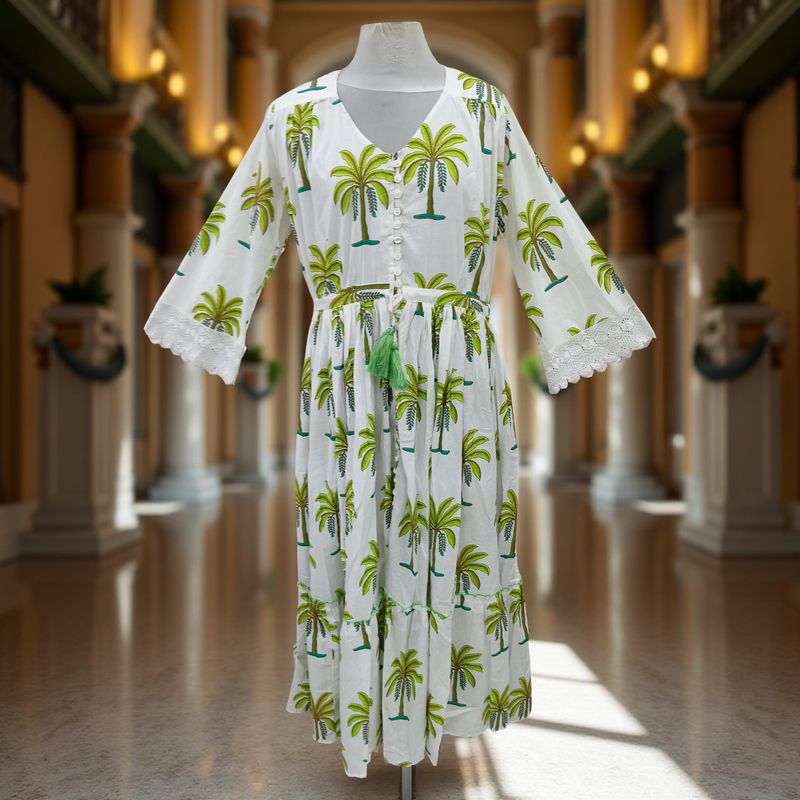 S/M Ari Printed Cotton Dress 57" Long Jalabiya