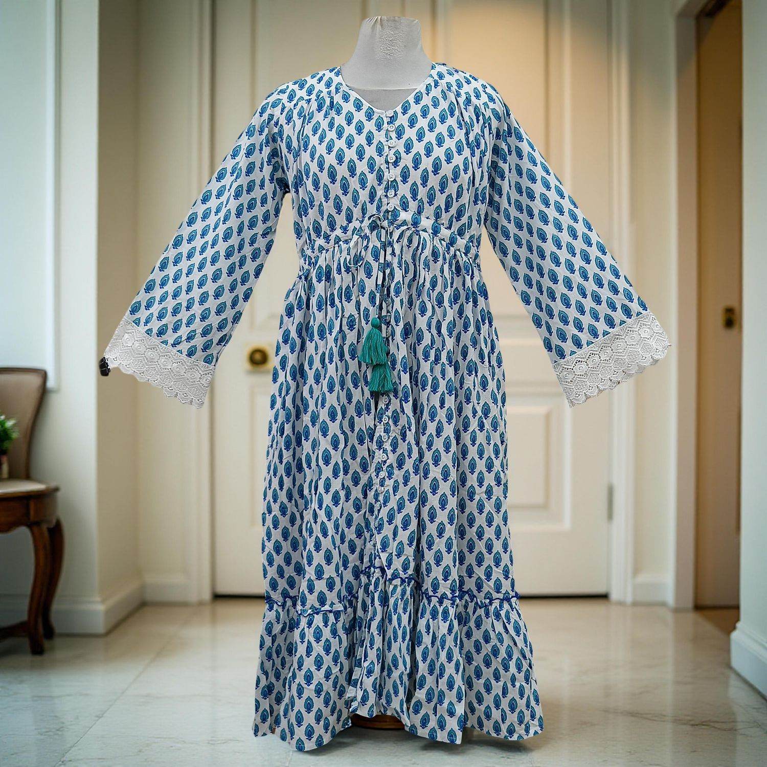 12-13 Year Ari Printed Cotton Girls Dress 50" Long Jalabiya