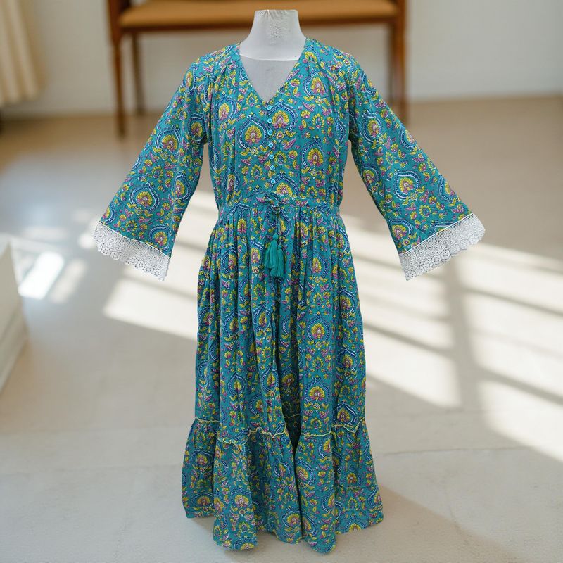 L/XL Ari Printed Cotton Dress 57" Long Jalabiya