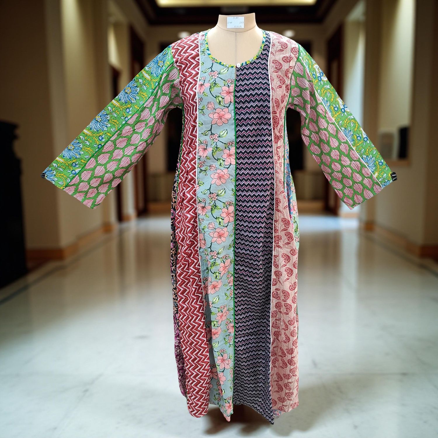 S/M Malaysia Printed Cotton Dress 57" Long Jalabiya