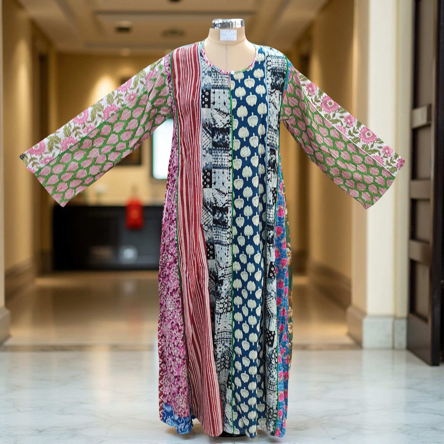 S/M Malaysia Printed Cotton Dress 57" Long Jalabiya