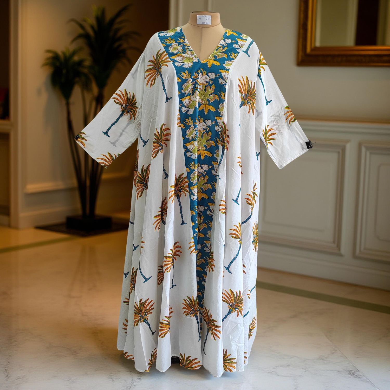 Free Size Special Printed Cotton Dress 57" Long Sleeves Jalabiya