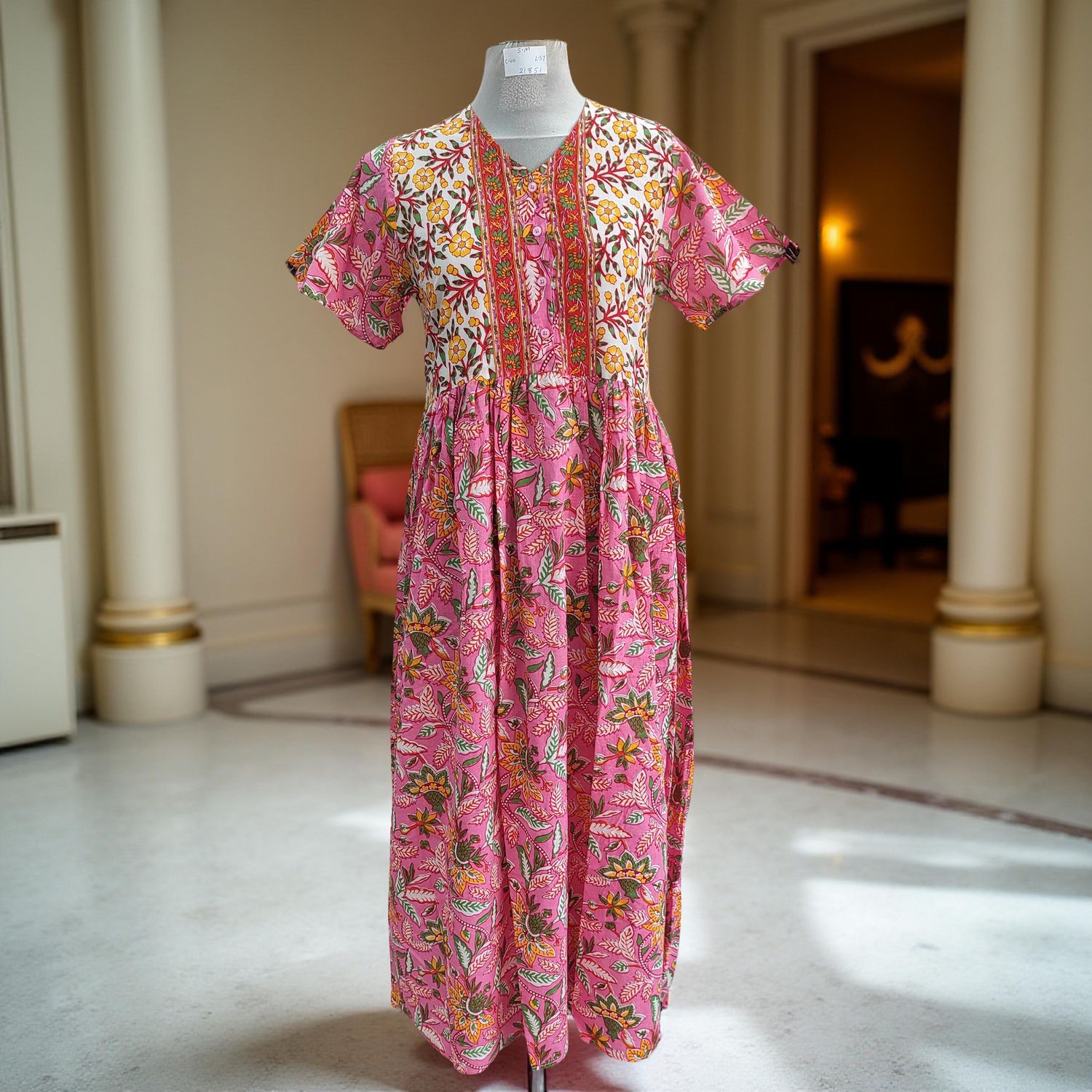 S/M Special Printed Cotton Dress 57" Long Sleeves Jalabiya