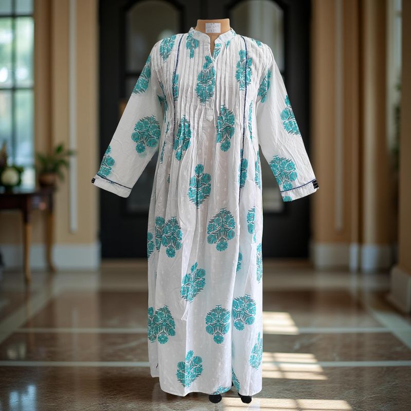 S/M Afra Printed Cotton Dress 57" Long Jalabiya