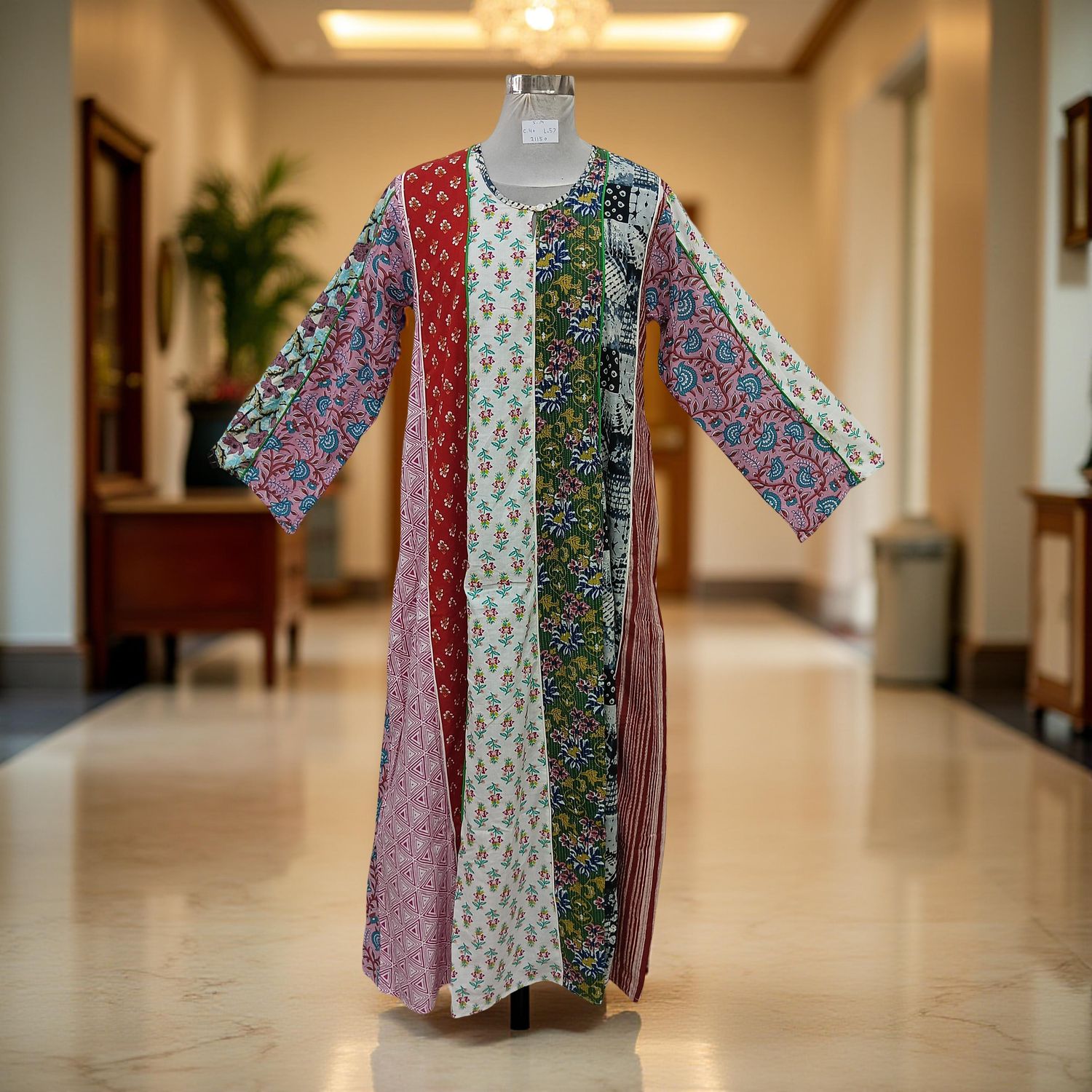 S/M Malaysia Printed Cotton Dress 57" Long Jalabiya