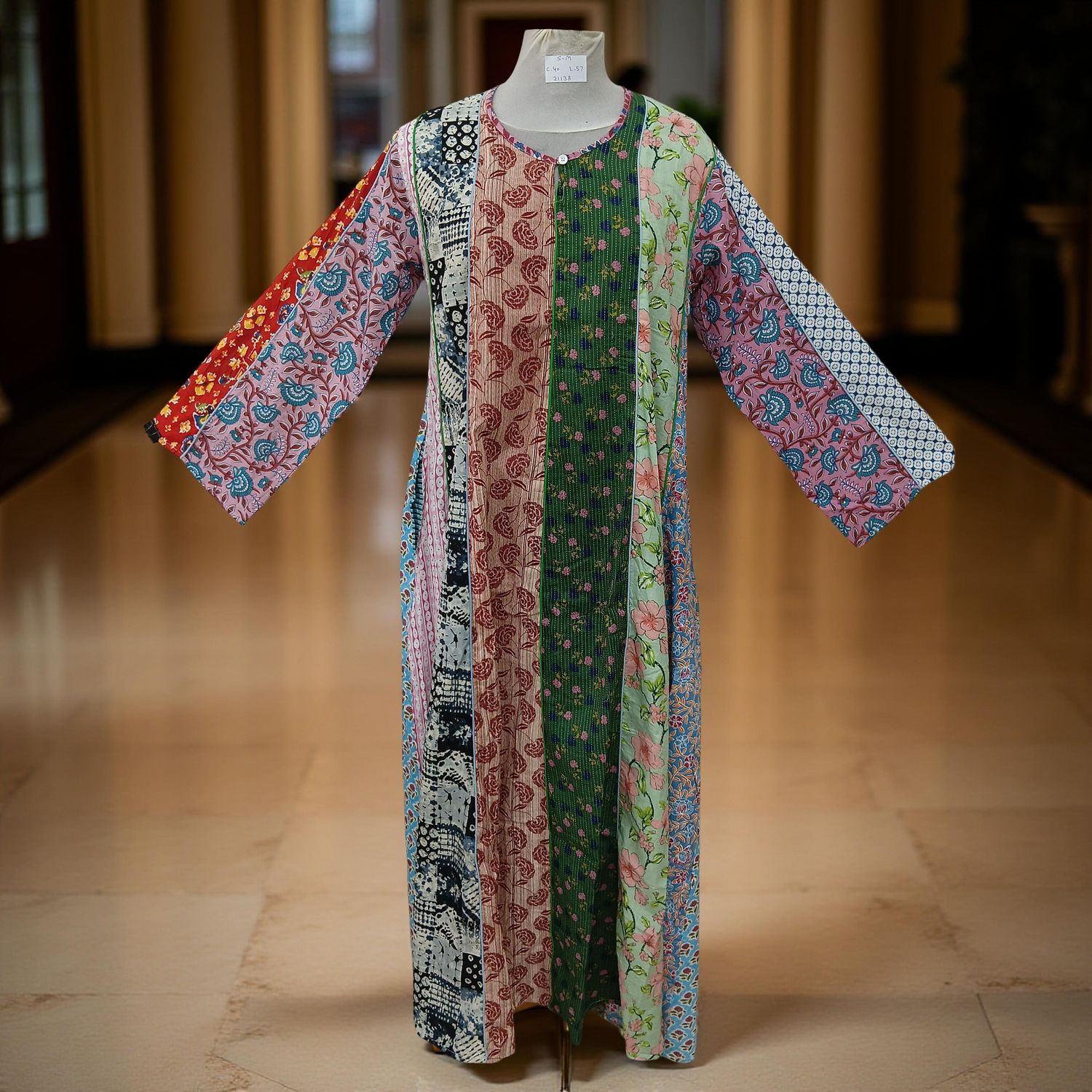 S/M Malaysia Printed Cotton Dress 57" Long Jalabiya