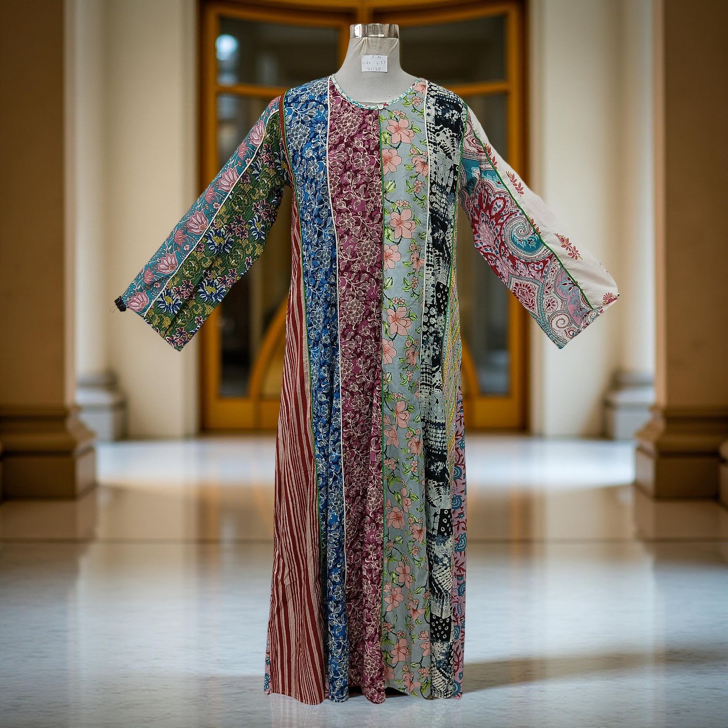 S/M Malaysia Printed Cotton Dress 57" Long Jalabiya