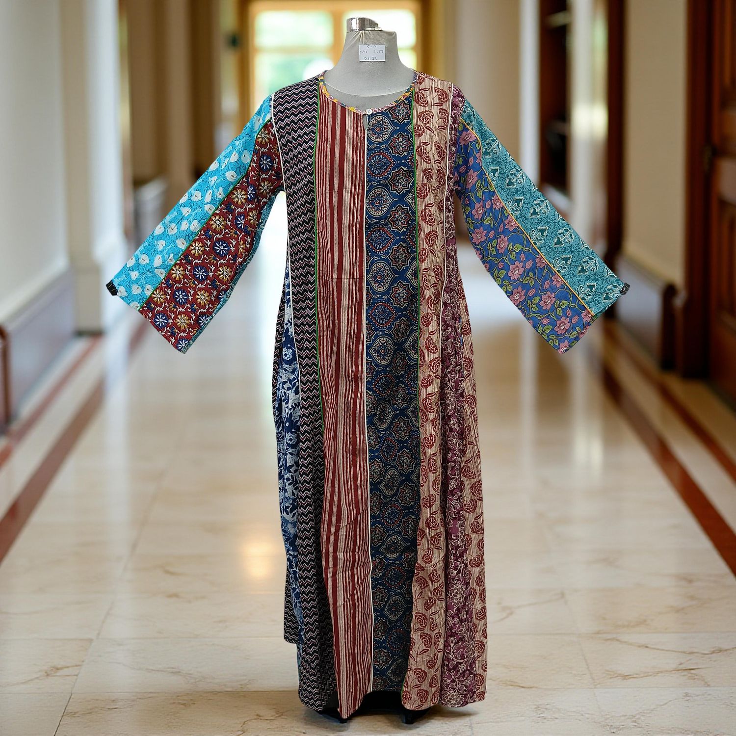 S/M Malaysia Printed Cotton Dress 57" Long Jalabiya