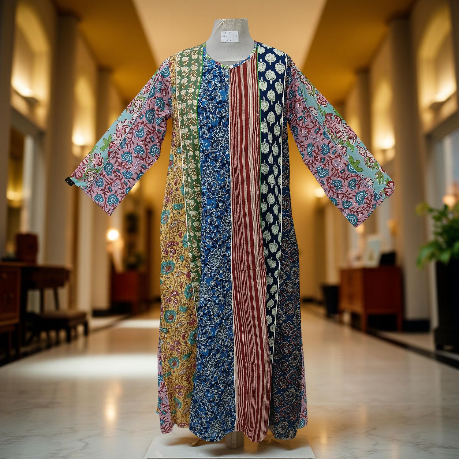 S/M Malaysia Printed Cotton Dress 57" Long Jalabiya